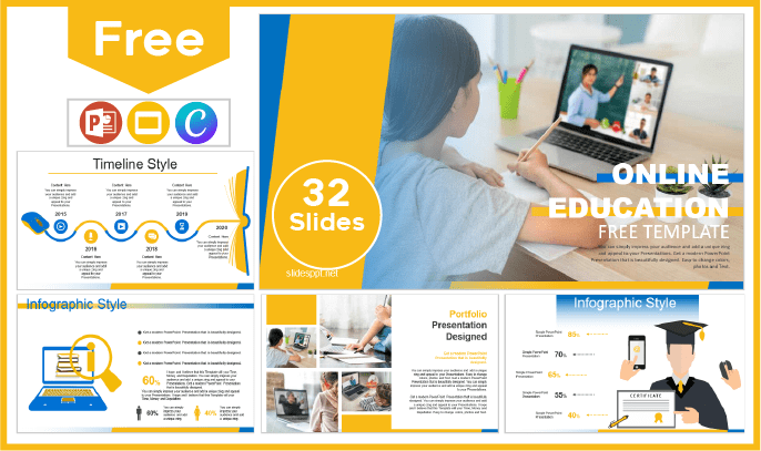 Modelo gratuito de educação online para PowerPoint e Google Slides.