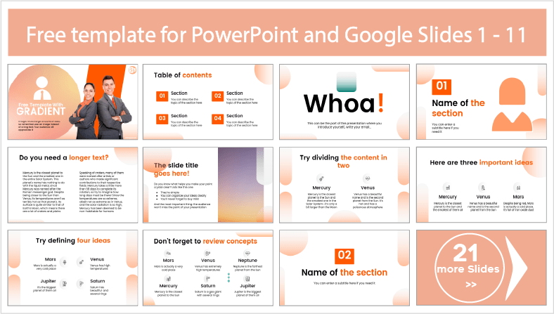Descargar gratis plantillas de Degradados Naranja para PowerPoint y temas Google Slides.