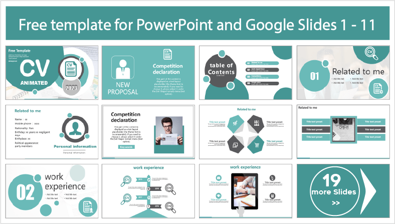 Baixe gratuitamente modelos animados de currículos para os temas PowerPoint e Google Slides.