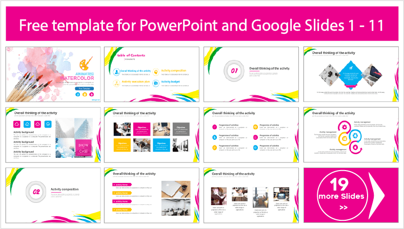 Descargar gratis plantillas animadas Watercolor para PowerPoint y temas Google Slides.