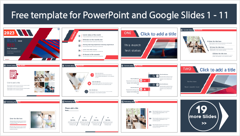 Baixe gratuitamente o modelo azul com vermelho para os temas PowerPoint e Google Slides.