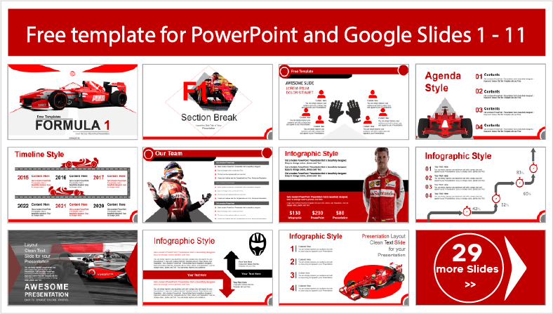 Faça o download gratuito dos modelos de Fórmula 1 do PowerPoint e dos temas do Google Slides.