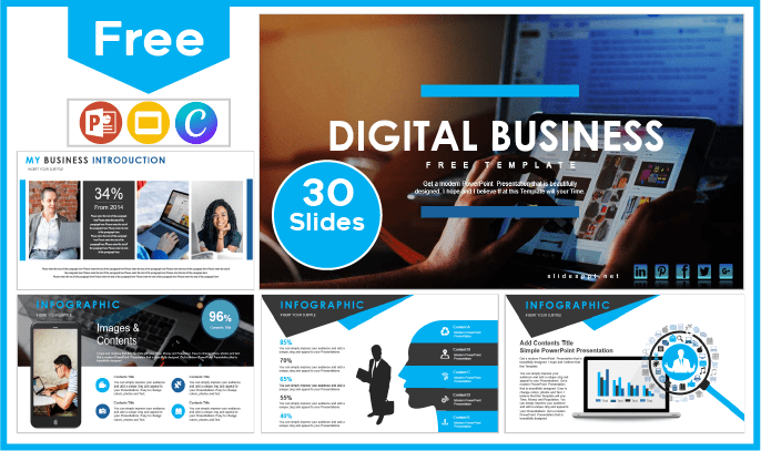 Modèle gratuit d'entreprise numérique pour PowerPoint et Google Slides.