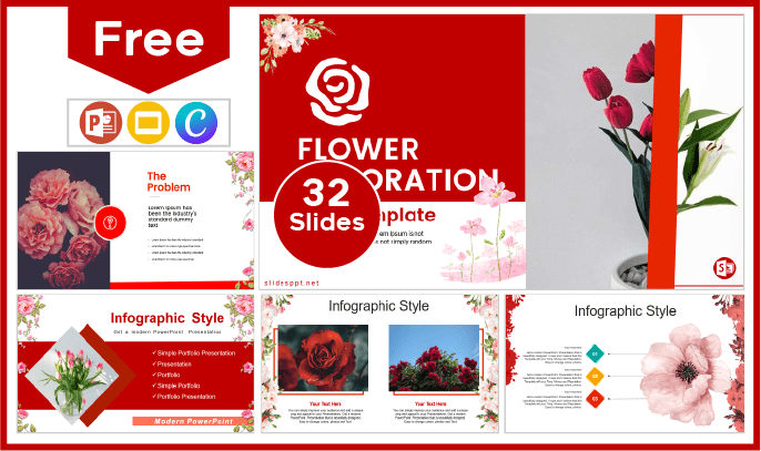 Modelo gratuito de decoração de flores para PowerPoint e Google Slides.