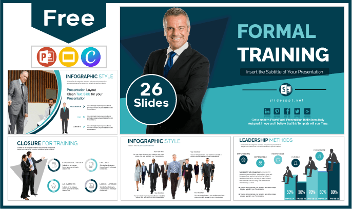Modelo de treinamento formal gratuito para PowerPoint e Google Slides.