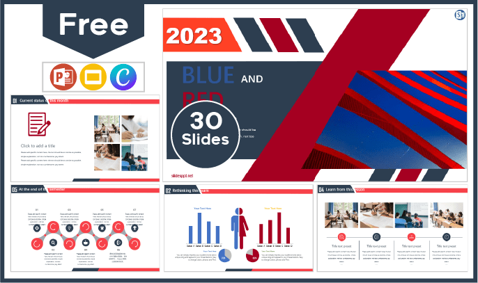 Modelo azul gratuito com vermelho para PowerPoint e Google Slides.