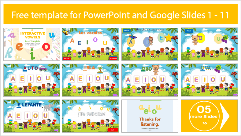 Téléchargez gratuitement des modèles de voyelles interactives pour PowerPoint et Google Slides.