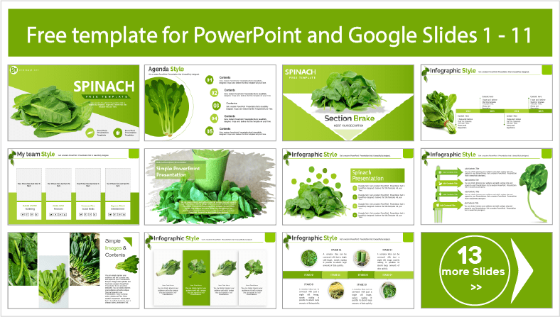 Faça o download gratuito dos modelos do Spinach PowerPoint e dos temas do Google Slides.