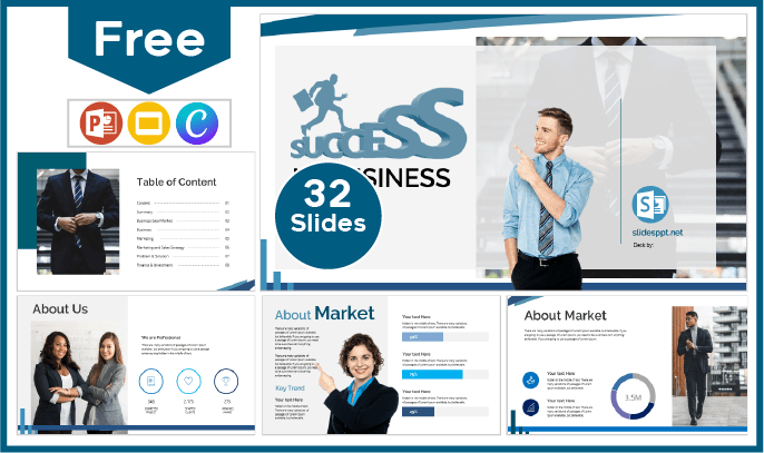 Modèle gratuit de réussite commerciale pour PowerPoint et Google Slides.
