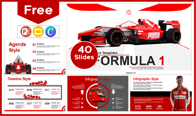 Modelo gratuito da Fórmula 1 para PowerPoint e Google Slides.