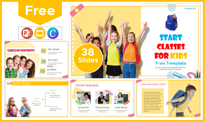 Plantilla de regreso a Clases de Niños gratis para PowerPoint y Google Slides.
