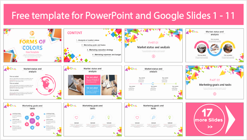 Laden Sie kostenlose Vorlagen im Stil bunter Formen für PowerPoint und Google Slides herunter.
