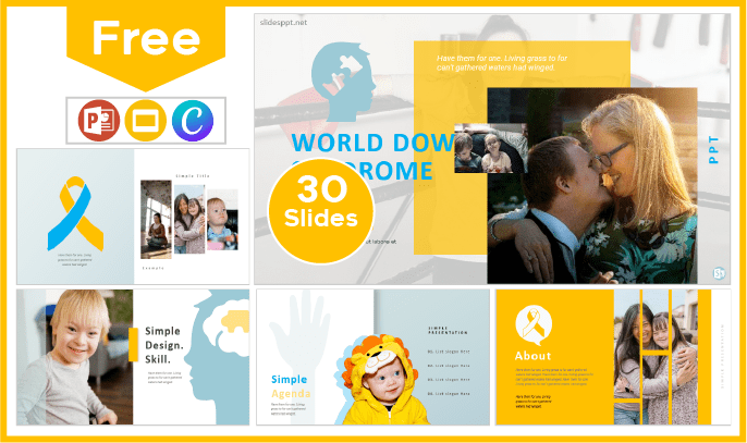 Modelo gratuito do Dia Mundial da Síndrome de Down para PowerPoint e Google Slides.