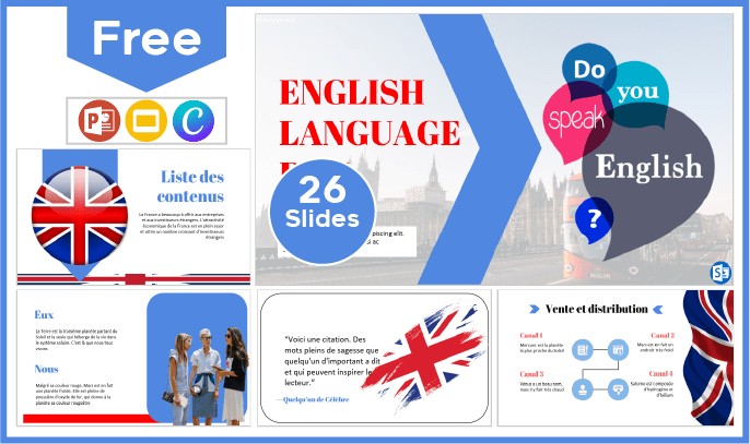 Modelo de Dia da Língua Inglesa Grátis para PowerPoint e Google Slides.