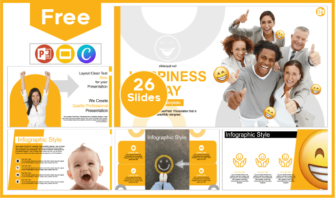 Modelo gratuito do Dia Internacional da Felicidade para PowerPoint e Google Slides.