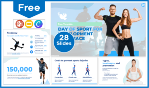 Free sport for development and peace day template for PowerPoint and Google Slides.