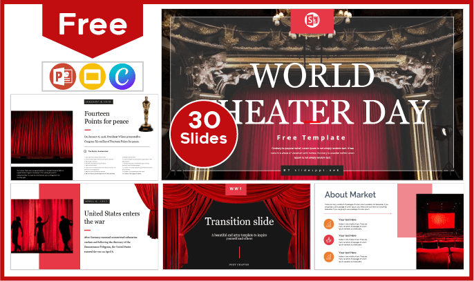 Free World Theater Day Template for PowerPoint and Google Slides.