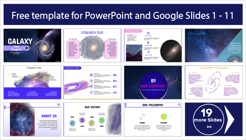 Baixe modelos gratuitos de galáxias para os temas PowerPoint e Google Slides.