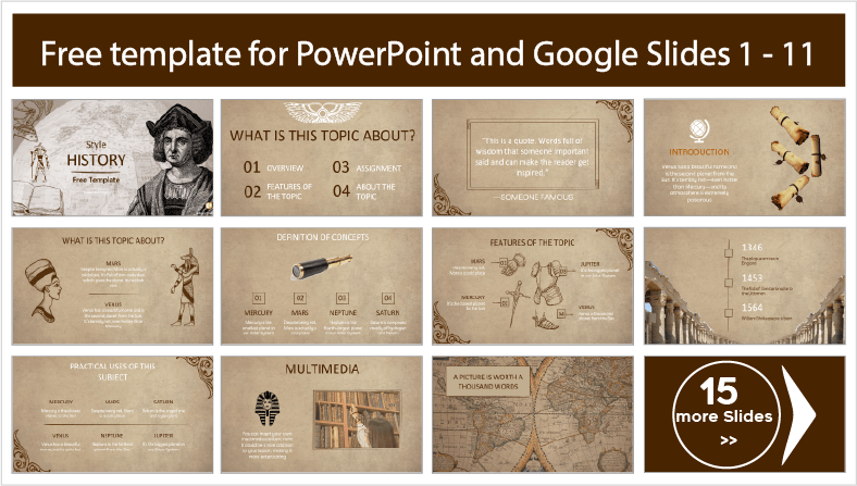 Laden Sie kostenlose Designvorlagen für Geschichte für PowerPoint und Google Slides herunter.