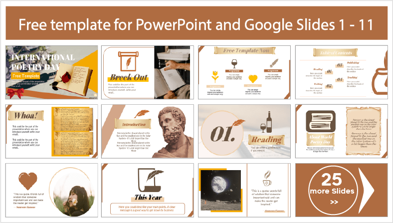 Baixe gratuitamente os modelos do Dia Mundial da Poesia para os temas PowerPoint e Google Slides.