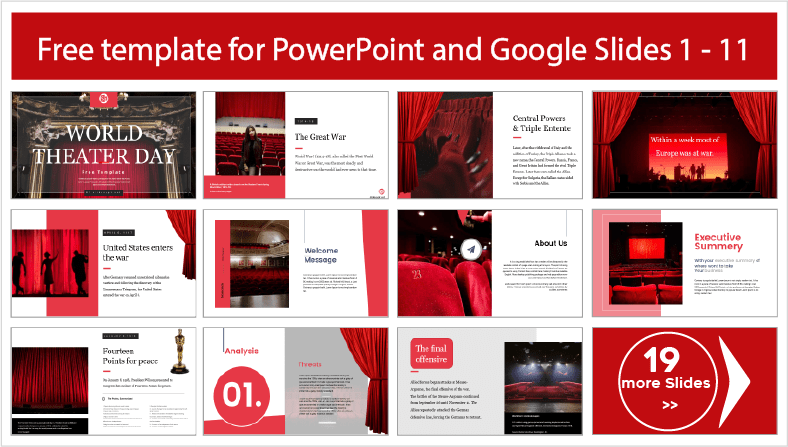 World Theatre Day templates for free download in PowerPoint and Google Slides themes.