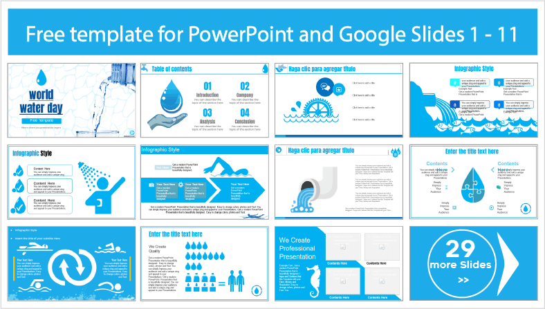 Descargar gratis plantillas del Día Mundial del Agua para PowerPoint y temas Google Slides.