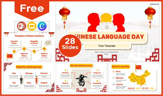 Modelo de Dia da Língua Chinesa Gratuito para PowerPoint e Google Slides.