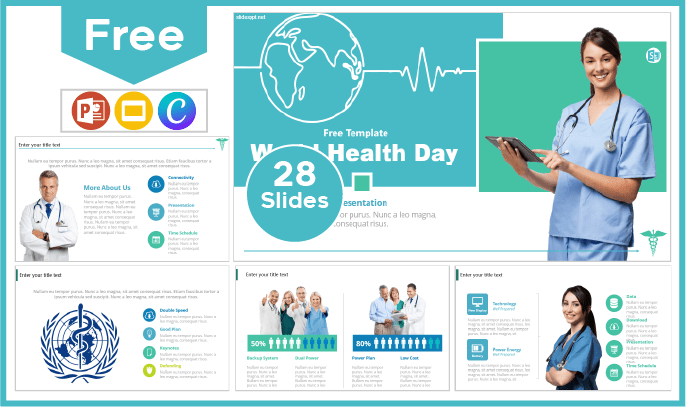 Modèle gratuit pour la Journée mondiale de la santé pour PowerPoint et Google Slides.