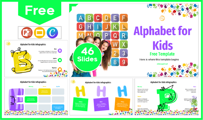 Free children's alphabet template for PowerPoint and Google Slides.