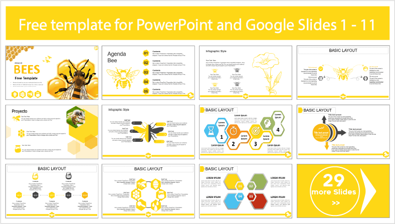 Faça o download gratuito de modelos Bee para temas do PowerPoint e do Google Slides.