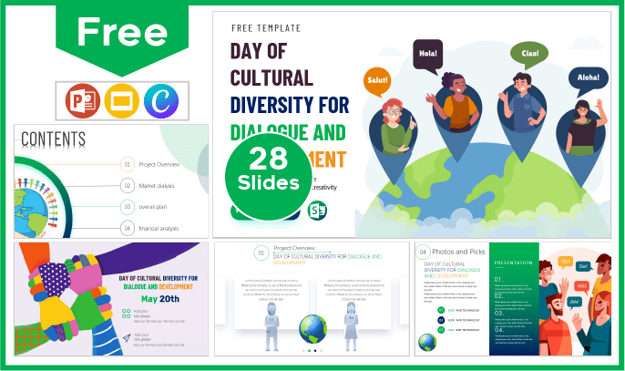 Modelo gratuito do Dia Mundial da Diversidade Cultural para PowerPoint e Google Slides.