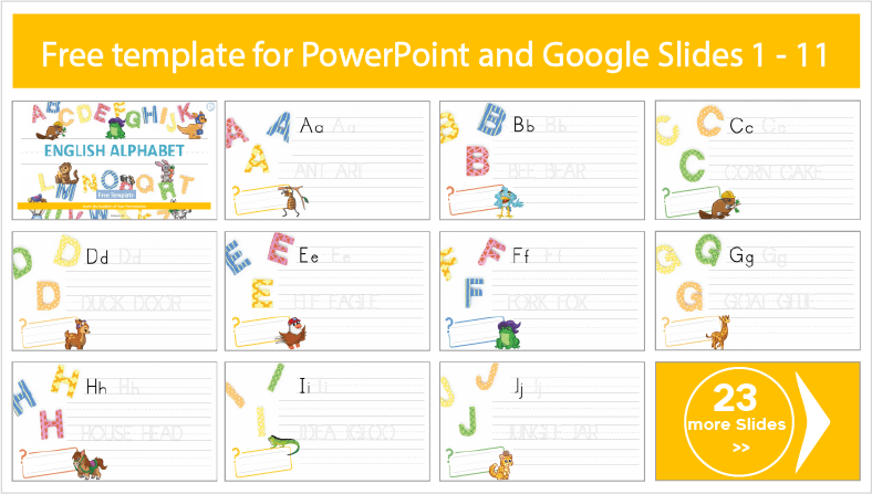 English alphabet templates for free download in PowerPoint and Google Slides themes.
