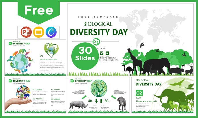 Modelo gratuito do Dia Internacional da Biodiversidade para PowerPoint e Google Slides.