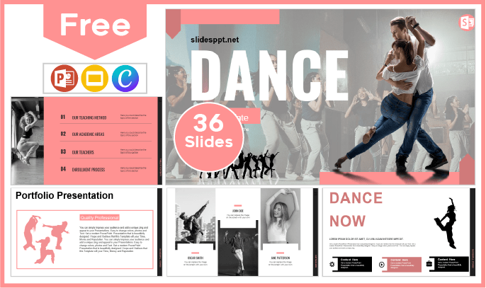 Modelo gratuito de aula de dança para PowerPoint e Google Slides.