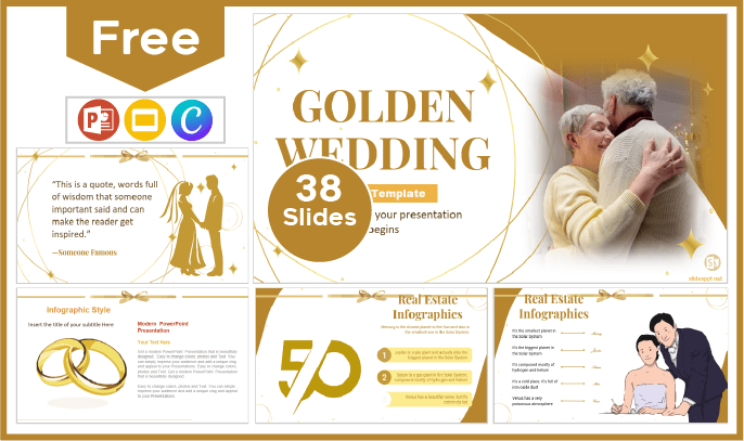 Free golden wedding anniversary template for PowerPoint and Google Slides.