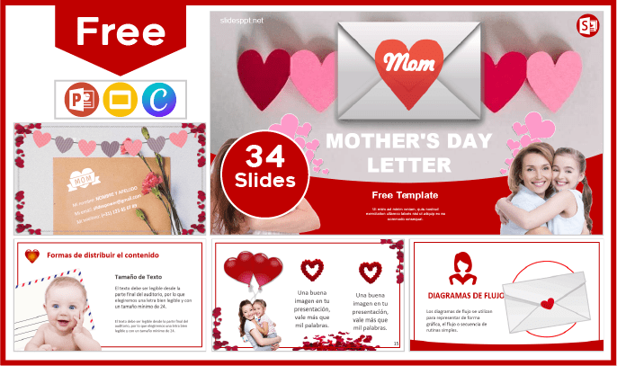 Modelo gratuito de estilo de carta para o Dia das Mães para PowerPoint e Google Slides.