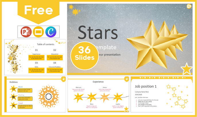 Modelo gratuito de estrelas para PowerPoint e Google Slides.