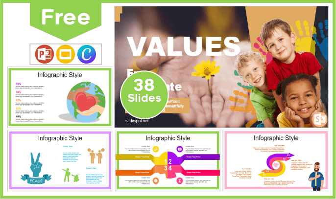 Modelo gratuito de valores infantis para PowerPoint e Google Slides.