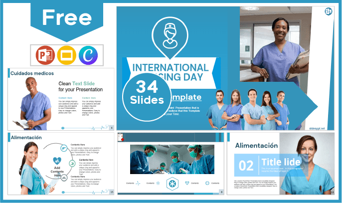 Modelo gratuito do dia internacional da enfermagem para PowerPoint e Google Slides.