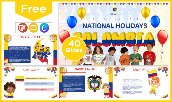 Modelo gratuito infantil para os feriados nacionais da Colômbia para PowerPoint e Google Slides.