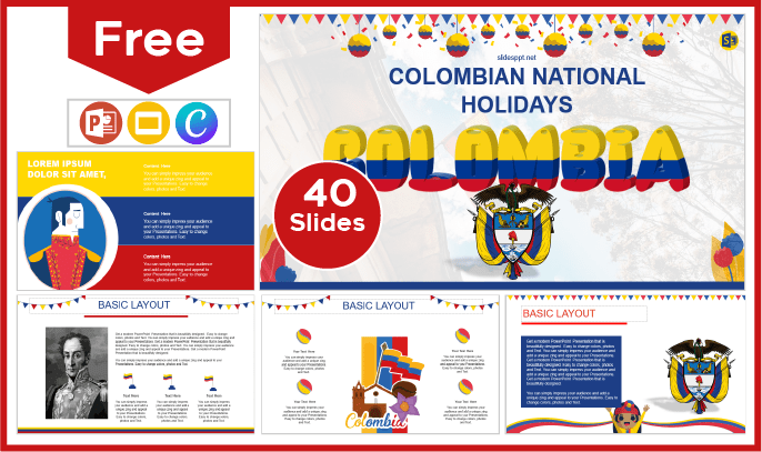 Modelo gratuito de feriados nacionais da Colômbia para PowerPoint e Google Slides.