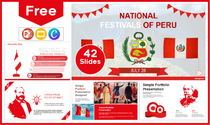 Modelo gratuito de feriados nacionais peruanos para PowerPoint e Google Slides.