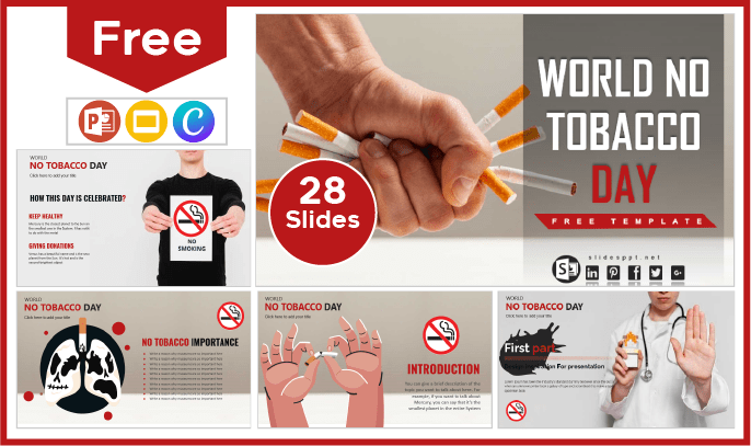 Modelo gratuito do Dia Mundial sem Tabaco para PowerPoint e Google Slides.