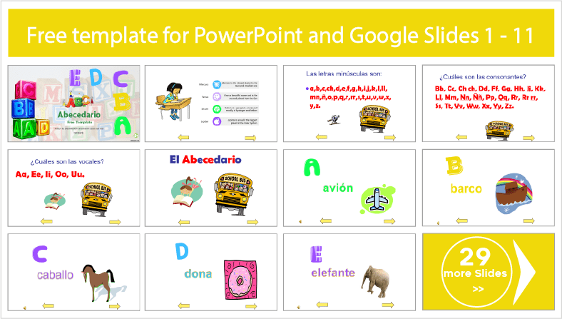 Interactive alphabet templates for free download in PowerPoint and Google Slides themes.