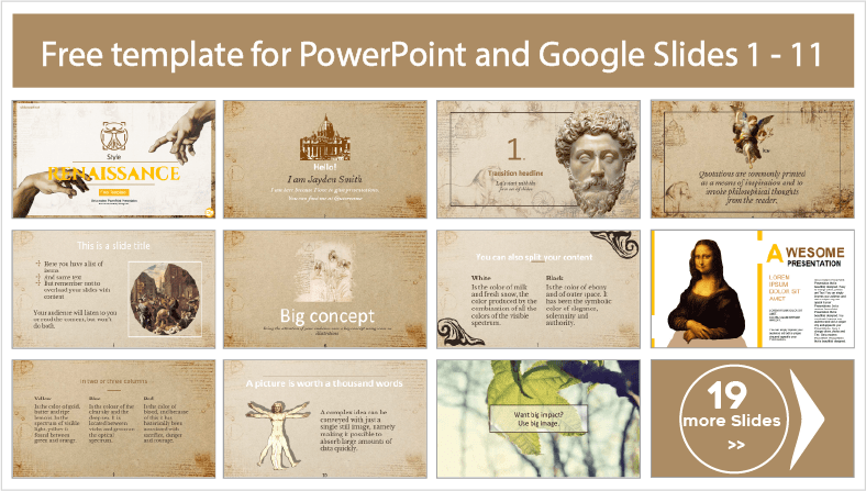 Descargar gratis plantillas estilo Renacimiento para PowerPoint y temas Google Slides.