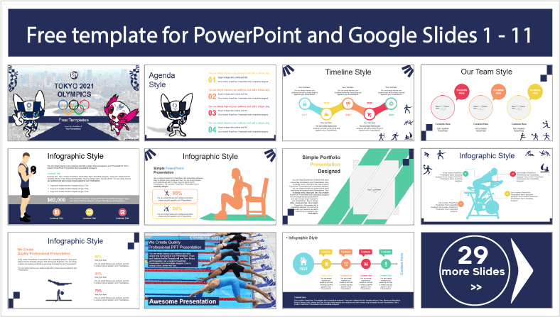 Descargar gratis plantillas de las Olimpiadas Tokio 2021 para PowerPoint y temas Google Slides.