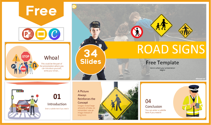 Modelo gratuito de sinais de trânsito para crianças para PowerPoint e Google Slides.