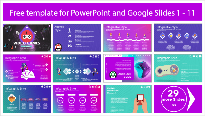 Faça o download gratuito de modelos de PowerPoint para videogames e temas para Google Slides.