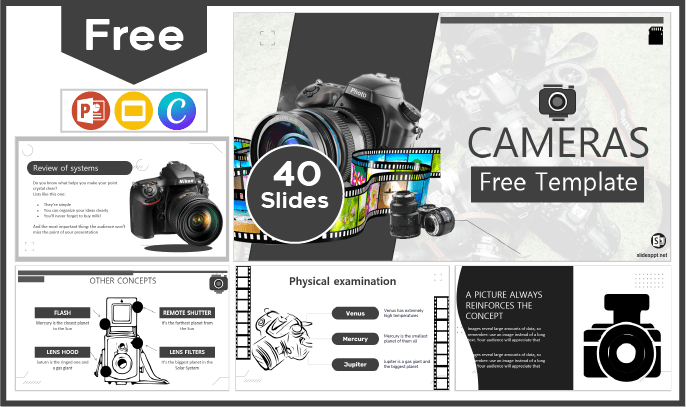 Modelo de câmeras fotográficas gratuito para PowerPoint e Google Slides.