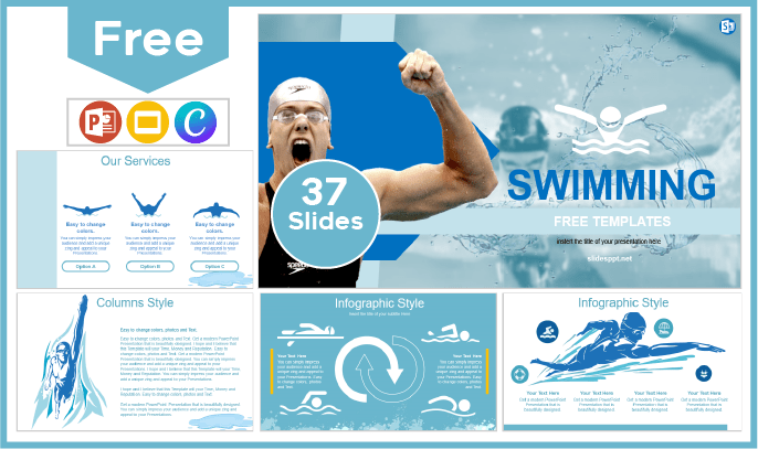 Modelo gratuito de natação para PowerPoint e Google Slides.